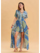 Blue Women's Ethnic Jumpsuit with Flounce Sleeves and Shorts Detail 4489